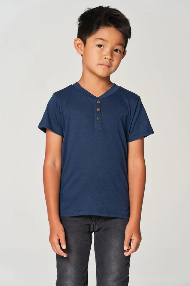Kids Boys Chaser Brand Boys Bella Jersey Short Sleeve Henley With Cocount Buttons