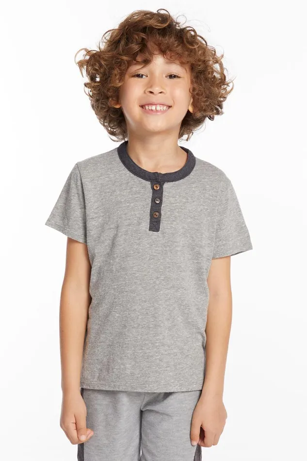 Kids Boys Chaser Brand Boys Heather Grey Short Sleeve Henley