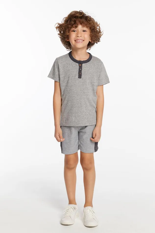 Kids Boys Chaser Brand Boys Heather Grey Short Sleeve Henley