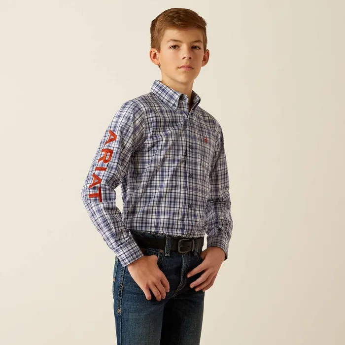Kids Button Down Shirts Ariat Pro Series Team Orion Classic Fit Shirt Navyorange