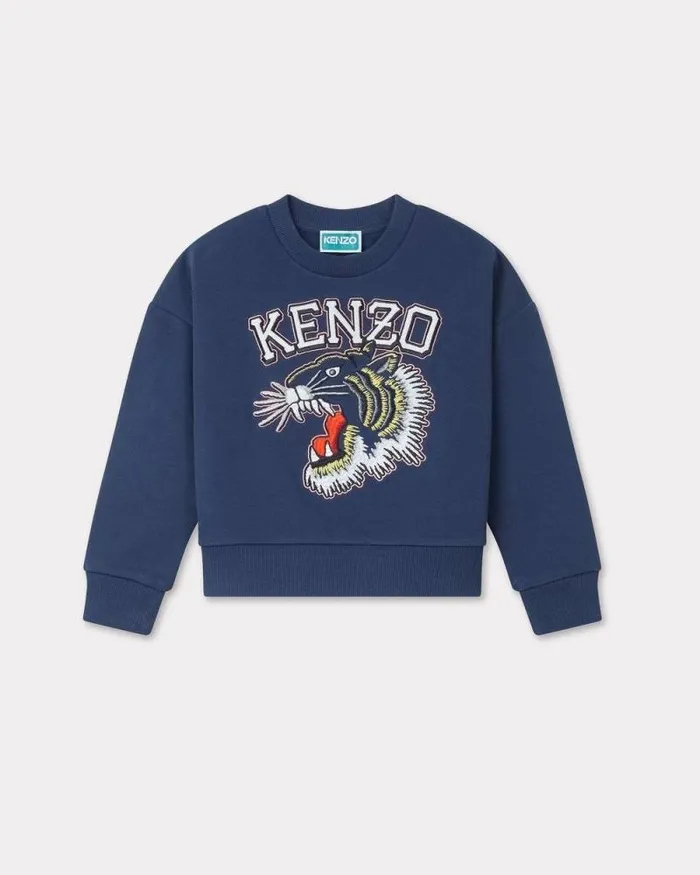 Kids Embroidered Cotton Sweatshirt Blue Black Kenzo Tshirts And Sweatshirts