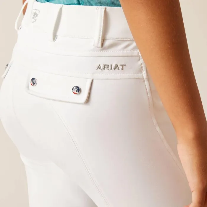 Kids English Riding Clothing Ariat Tri Factor Grip Knee Patch Breech White