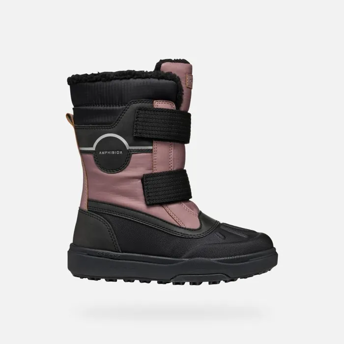 Kids Geox Ankle Boots BUNSHEE PG ABX JUNIOR Dark RoseBlack Mid Calf Boots Dark Roseblack
