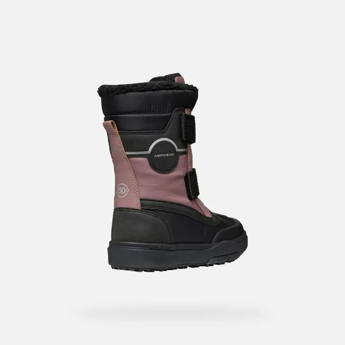 Kids Geox Ankle Boots BUNSHEE PG ABX JUNIOR Dark RoseBlack Mid Calf Boots Dark Roseblack