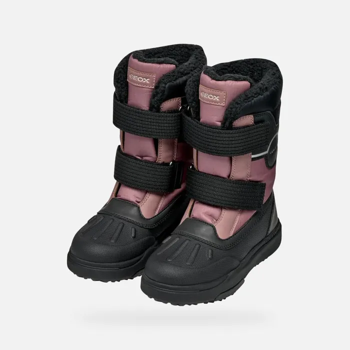 Kids Geox Ankle Boots BUNSHEE PG ABX JUNIOR Dark RoseBlack Mid Calf Boots Dark Roseblack