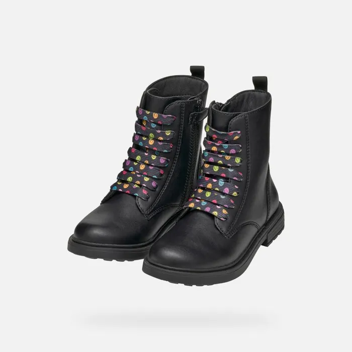 Kids Geox Ankle Boots ECLAIR GIRL BlackMulticolor Combat Boots Blackmulticolor