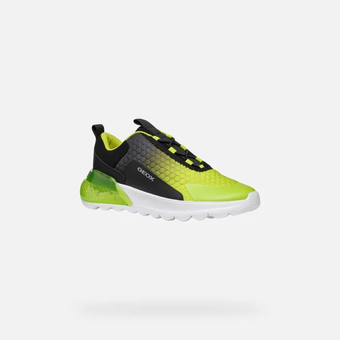 Kids Geox Sneakers ACTIVART ILLUMINUS JUNIOR BlackLime Low Top Sneakers Blacklime