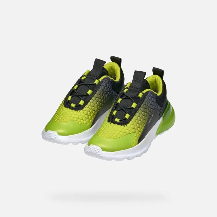 Kids Geox Sneakers ACTIVART ILLUMINUS JUNIOR BlackLime Low Top Sneakers Blacklime