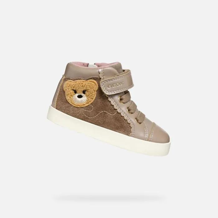 Kids Geox Sneakers KILWI TODDLER GIRL Dark Beige High Top Sneakers Dark Beige