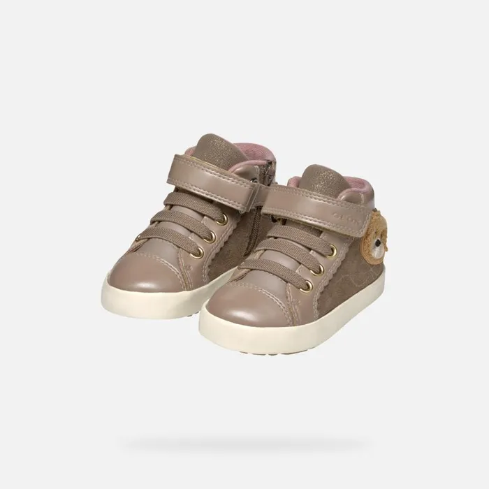 Kids Geox Sneakers KILWI TODDLER GIRL Dark Beige High Top Sneakers Dark Beige