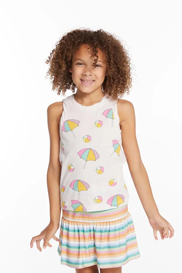 Kids Girls Chaser Brand Beach Balls and Umbrellas Girls Tank Top