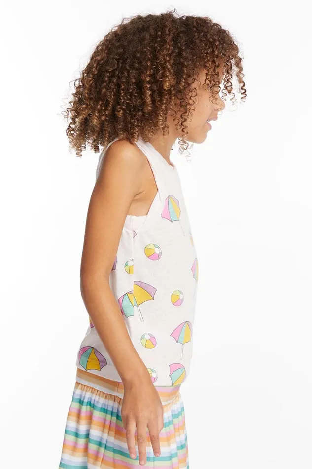 Kids Girls Chaser Brand Beach Balls and Umbrellas Girls Tank Top