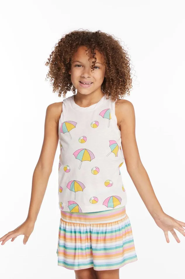 Kids Girls Chaser Brand Beach Balls and Umbrellas Girls Tank Top