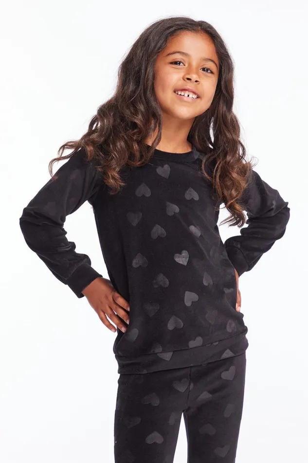 Kids Girls Chaser Brand Blouson Sleeve Girls Licorice Heart Raglan Pullover