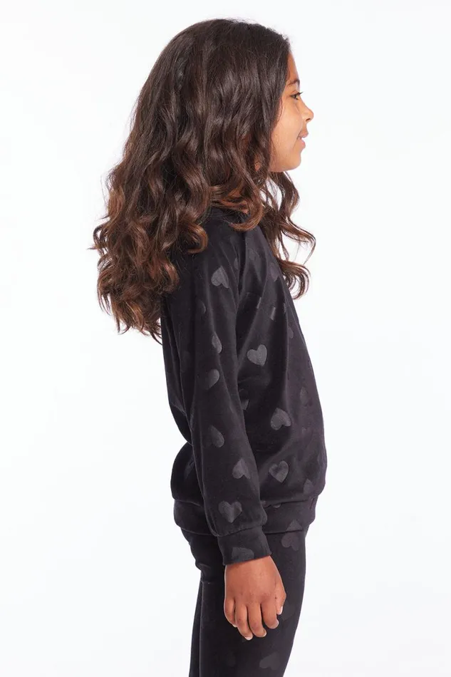 Kids Girls Chaser Brand Blouson Sleeve Girls Licorice Heart Raglan Pullover