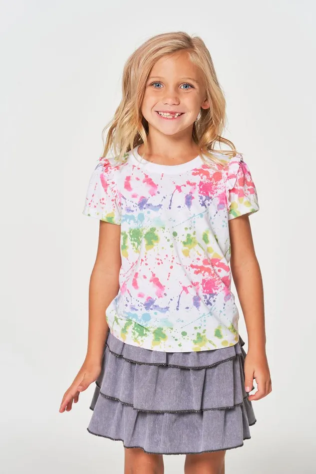 Kids Girls Chaser Brand Girls RPET Vintage Jersey Ruffle Puff Sleeve Tee