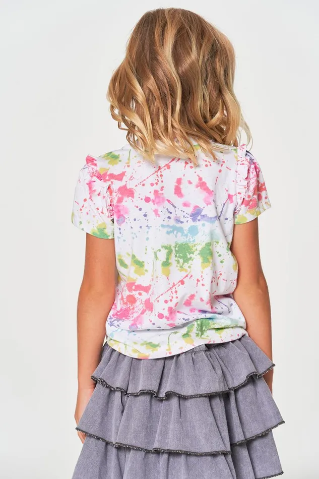 Kids Girls Chaser Brand Girls RPET Vintage Jersey Ruffle Puff Sleeve Tee