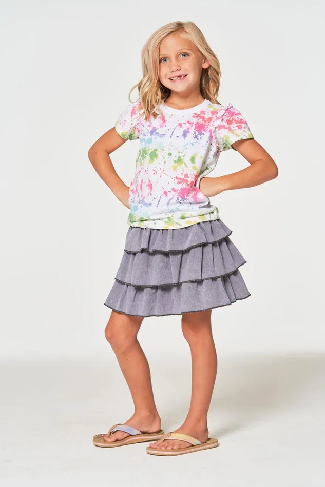Kids Girls Chaser Brand Girls RPET Vintage Jersey Ruffle Puff Sleeve Tee