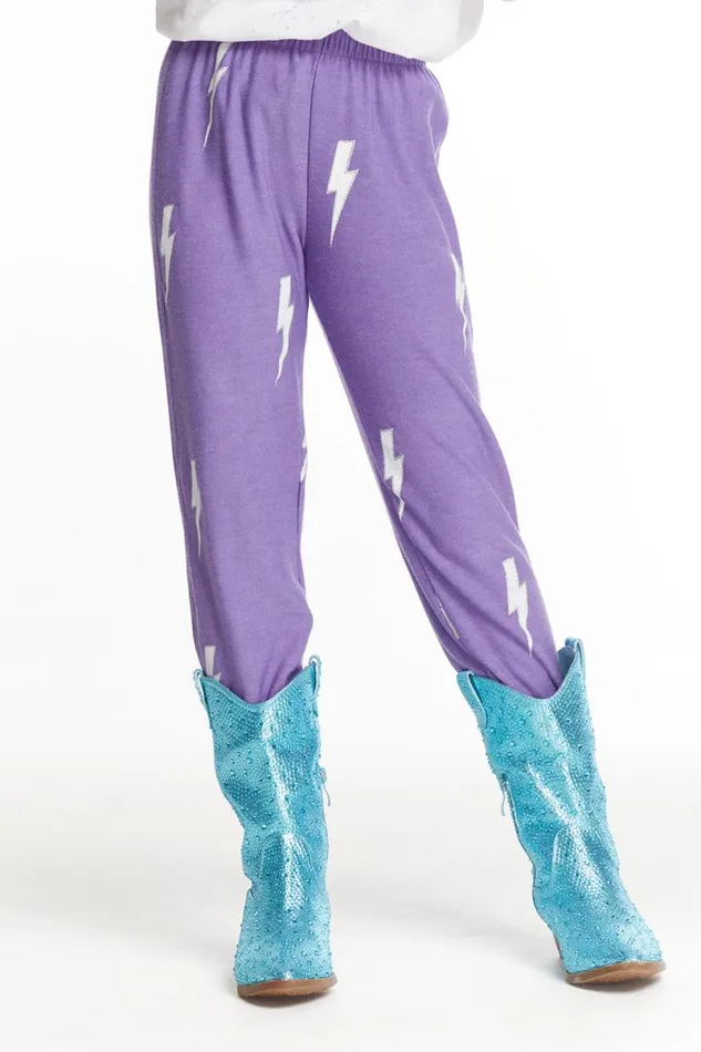 Kids Girls Chaser Brand Glitter Bolt Girls Love Knit Pants