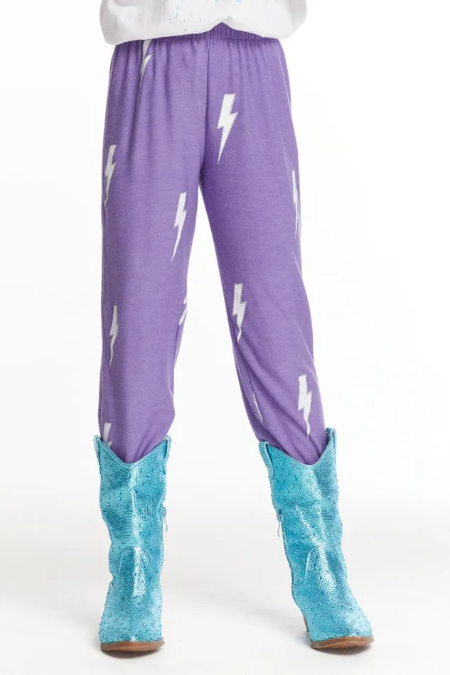 Kids Girls Chaser Brand Glitter Bolt Girls Love Knit Pants