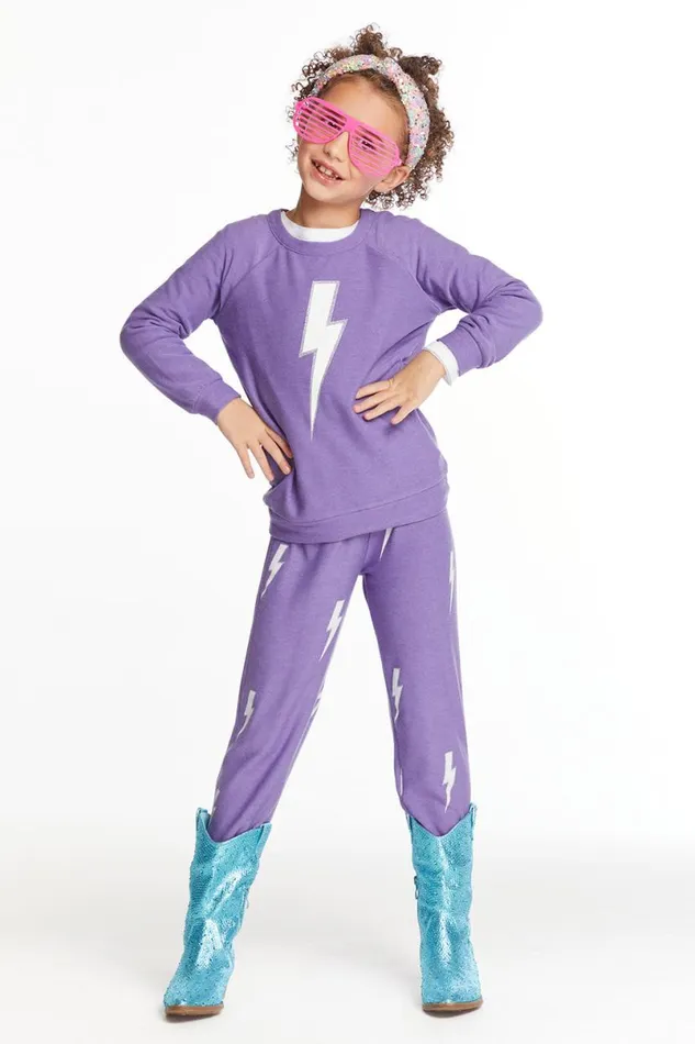 Kids Girls Chaser Brand Glitter Bolt Girls Love Knit Pants