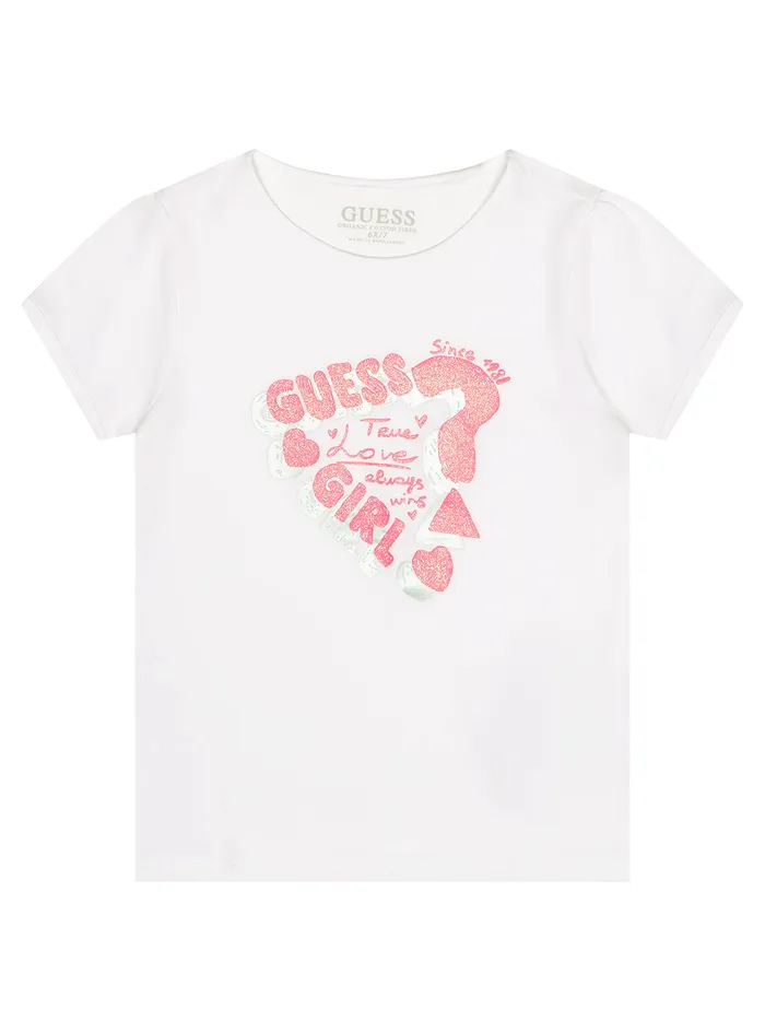 Kids Little Girl GUESS White Pink Guess Girl Logo Tshirt 27