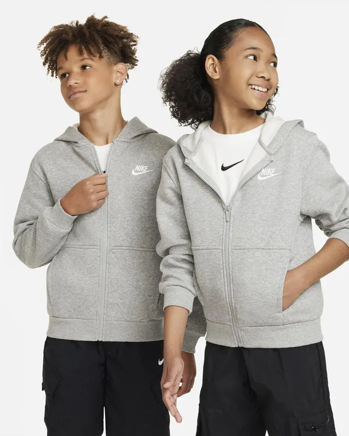 Kids Nike Hoodies And Sweatshirts Sportswear Club Fleece Dark Grey Heatherbase Greywhite