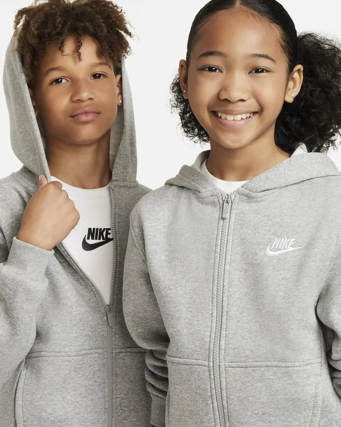 Kids Nike Hoodies And Sweatshirts Sportswear Club Fleece Dark Grey Heatherbase Greywhite