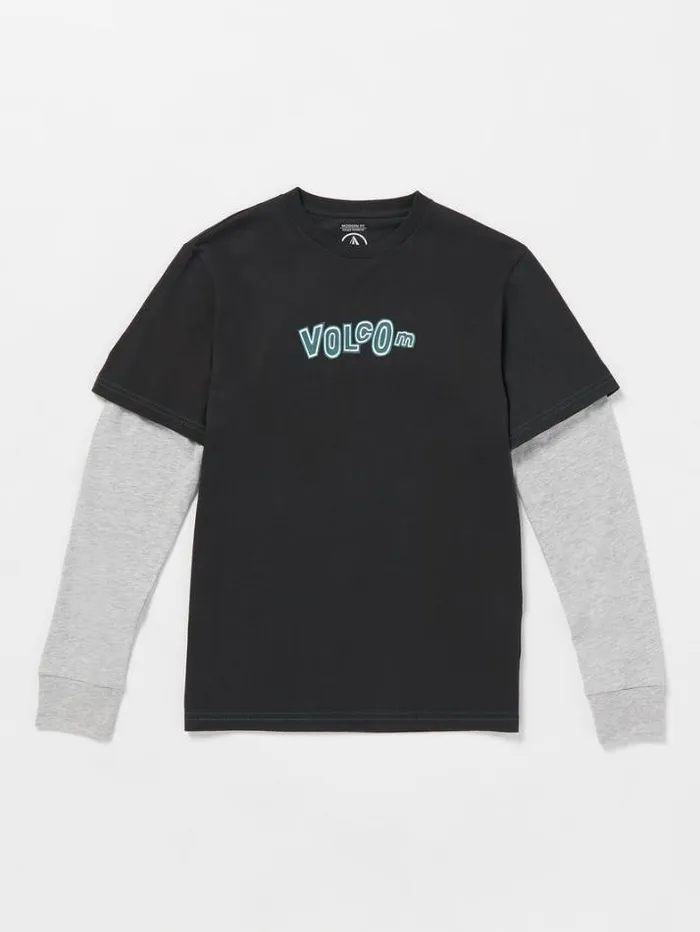 Kids Shirts and Flannels Volcom Big Boys Ranso Twofer Long Sleeve Shirt 8211 Black