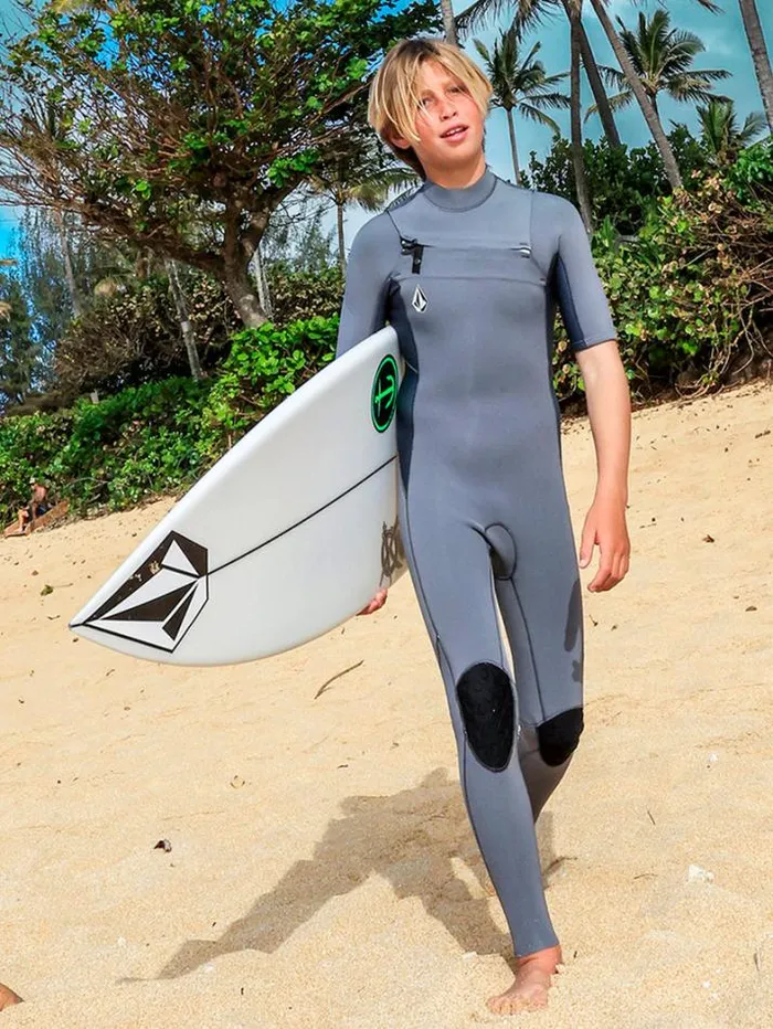 Kids Wetsuits Volcom Big Boys Modulator 2mm Chest Zip Short Sleeve Fullsuit 8211 Charcoal