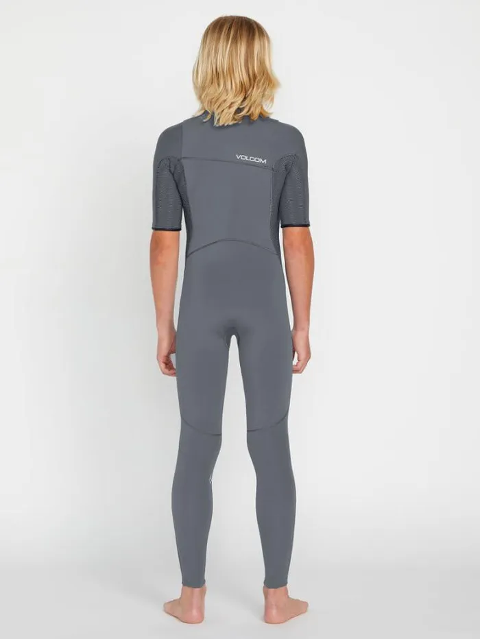 Kids Wetsuits Volcom Big Boys Modulator 2mm Chest Zip Short Sleeve Fullsuit 8211 Charcoal