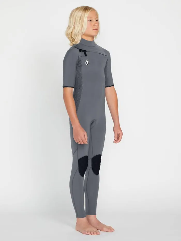 Kids Wetsuits Volcom Big Boys Modulator 2mm Chest Zip Short Sleeve Fullsuit 8211 Charcoal