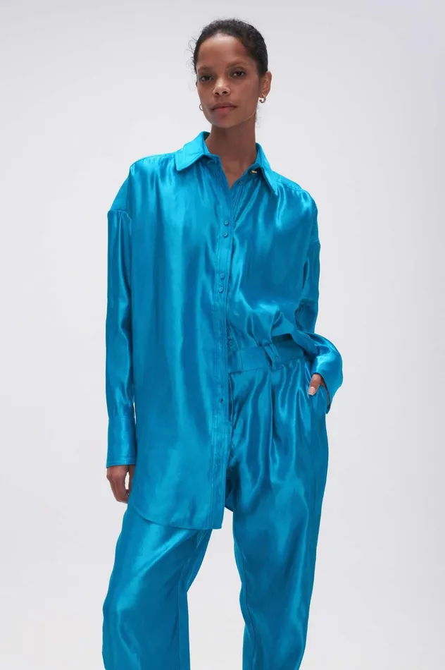 Kingsford Shirt Azure Blue Women Aje Tops