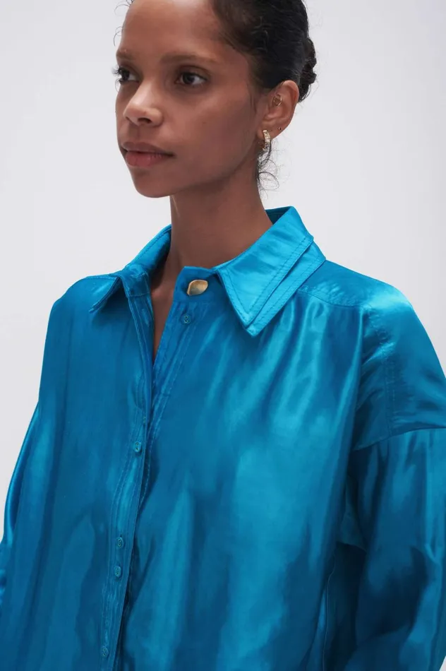 Kingsford Shirt Azure Blue Women Aje Tops