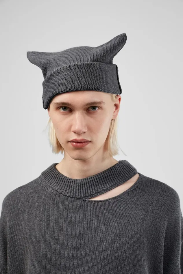 Knit Men Camper Knit Hat Gray Melange Knit Hat One Size