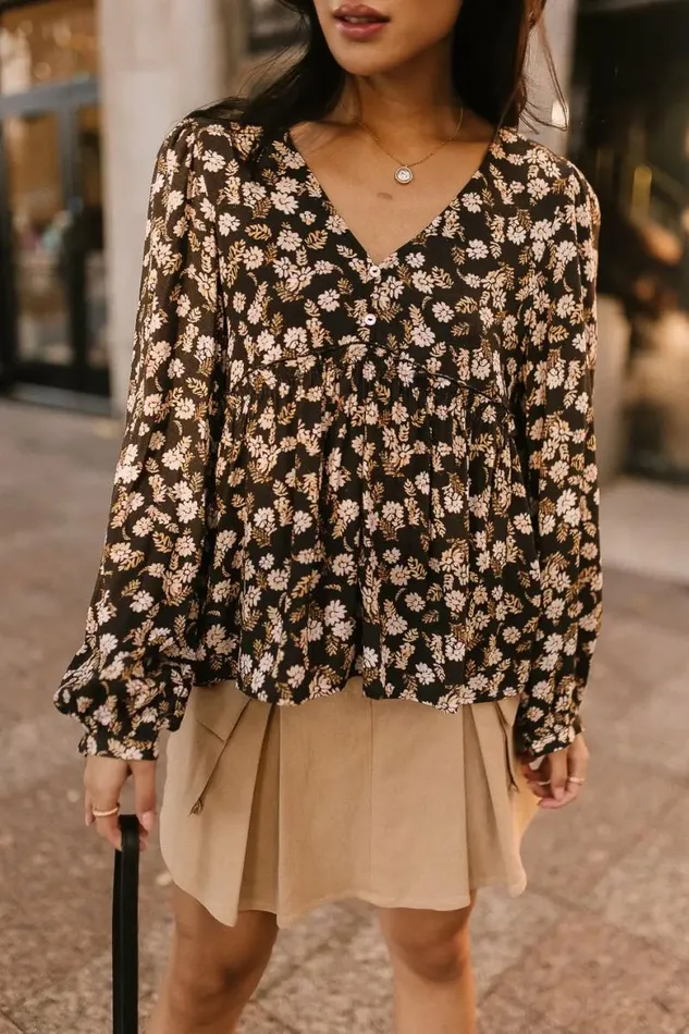 Kylin Floral Blouse Black Women Bohme Tops