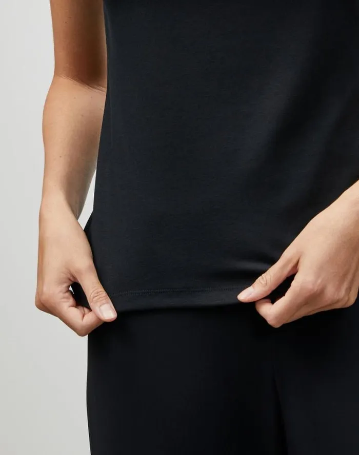 Lafayette 148 New York Cotton Rib Scoop Neck TShirt Black Ready To Wear Tops and Tees