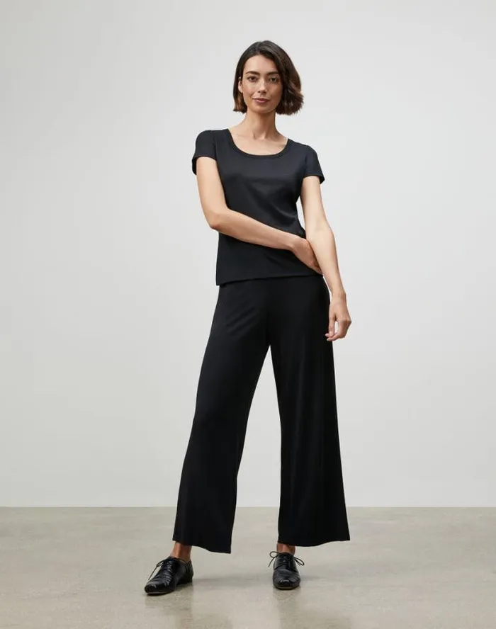 Lafayette 148 New York Cotton Rib Scoop Neck TShirt Black Ready To Wear Tops and Tees