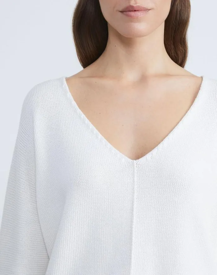 Lafayette 148 New York CottonSilk Tape Wide VNeck Dolman Sweater Black Ready To Wear Sweaters and Knits