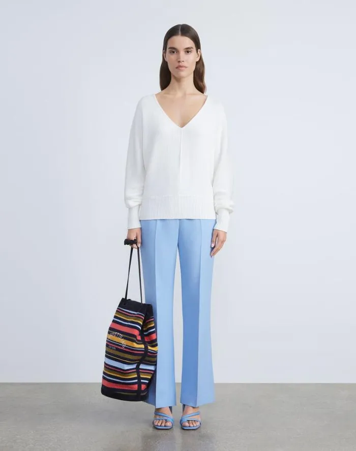 Lafayette 148 New York CottonSilk Tape Wide VNeck Dolman Sweater Black Ready To Wear Sweaters and Knits
