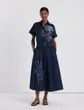 Lafayette 148 New York Embroidered Rose Organic Cotton Poplin Shirtdress Midnight Blue Ready To Wear Dresses