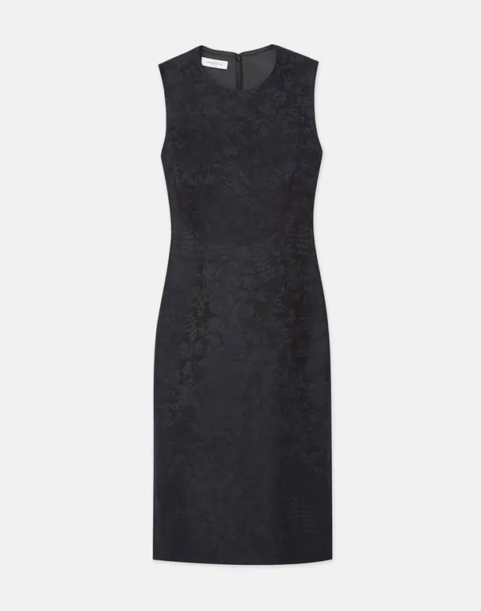 Lafayette 148 New York Flora Bloom Jacquard WoolSilk Sheath Dress Black Ready To Wear Dresses