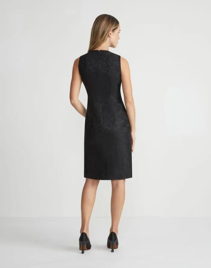 Lafayette 148 New York Flora Bloom Jacquard WoolSilk Sheath Dress Black Ready To Wear Dresses