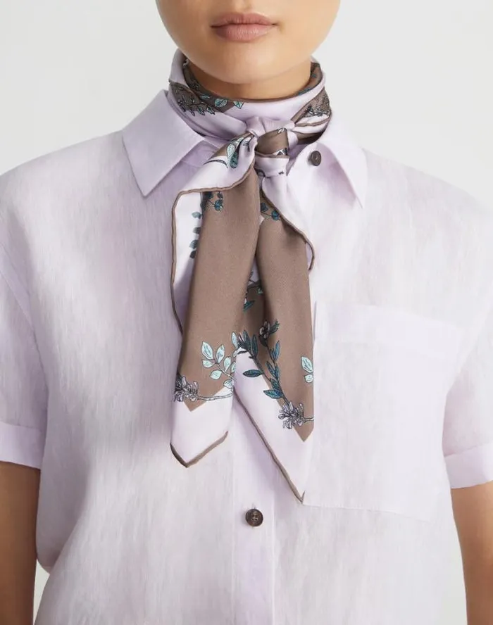 Lafayette 148 New York Flora Trail Print L Beam Silk Scarf Acorn Multi Accessories Wraps and Scarves