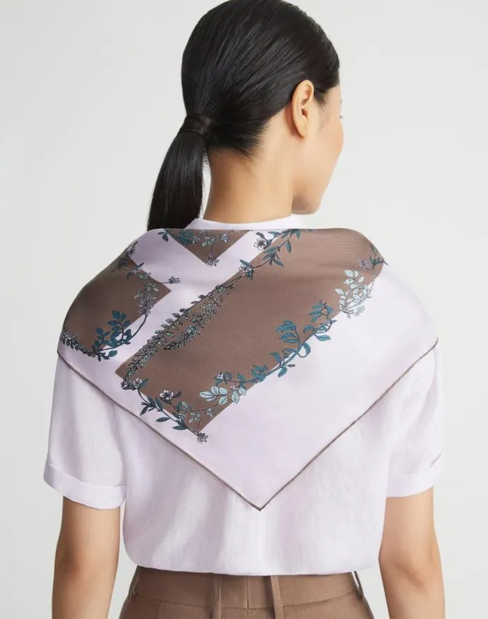 Lafayette 148 New York Flora Trail Print L Beam Silk Scarf Acorn Multi Accessories Wraps and Scarves