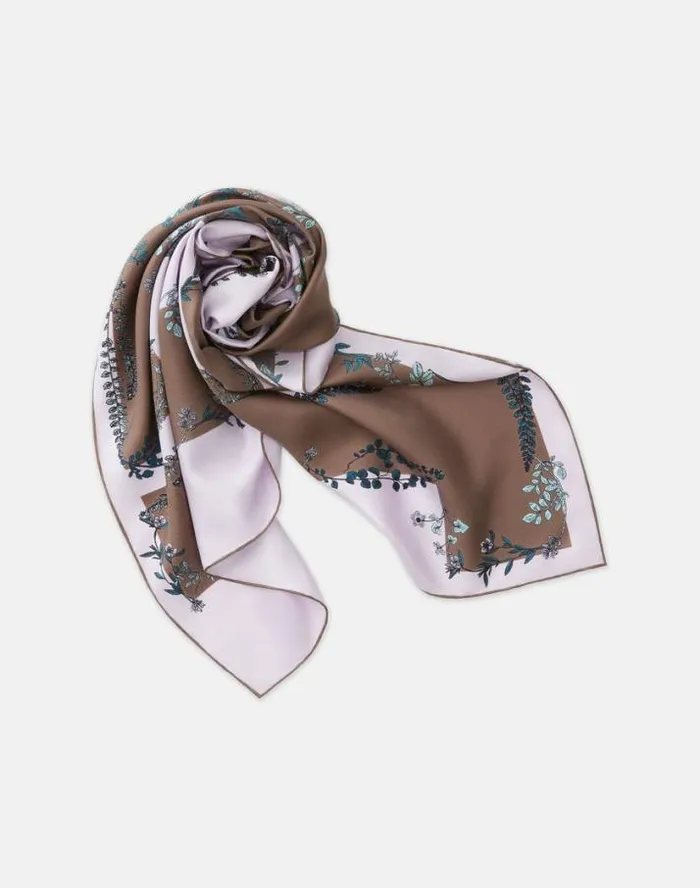 Lafayette 148 New York Flora Trail Print L Beam Silk Scarf Acorn Multi Accessories Wraps and Scarves