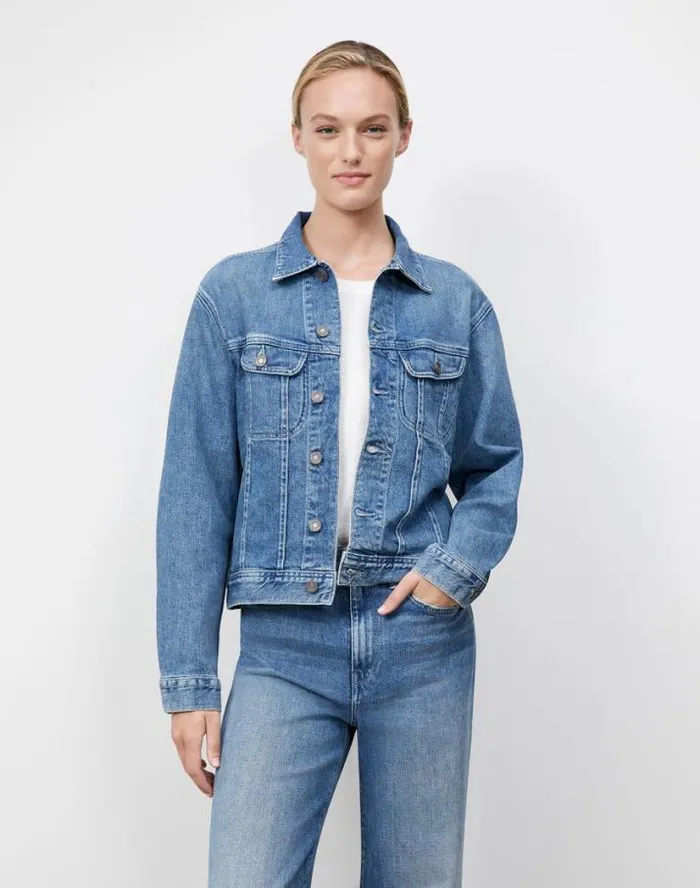 Lafayette 148 New York L148 Denim Jacket Faded Skyline Ready To Wear Jackets and Blazers