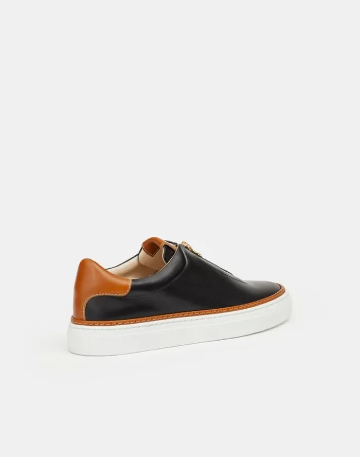 Lafayette 148 New York Nappa Leather ZipUp Sneaker Black Multi Shoes Sneakers