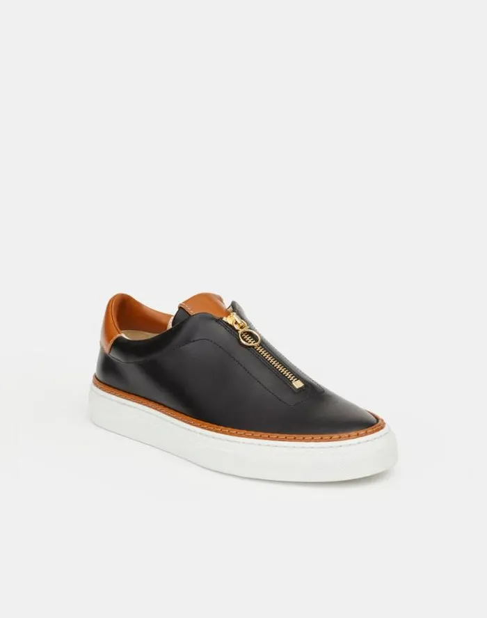 Lafayette 148 New York Nappa Leather ZipUp Sneaker Black Multi Shoes Sneakers
