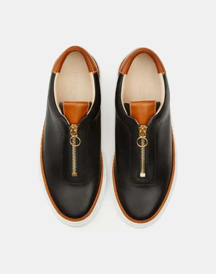 Lafayette 148 New York Nappa Leather ZipUp Sneaker Black Multi Shoes Sneakers